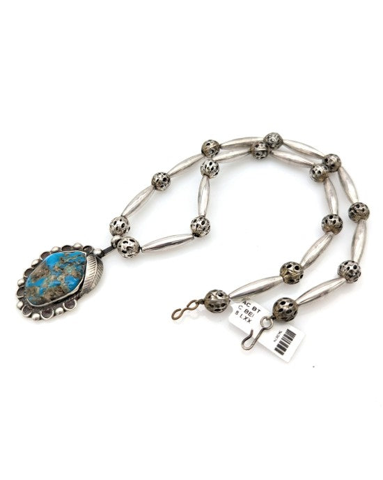 Navajo Sterling Silver Bead & Turquoise Necklace