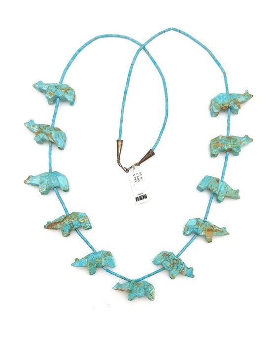 Zuni Carved Turquoise Bear Fetish Necklace