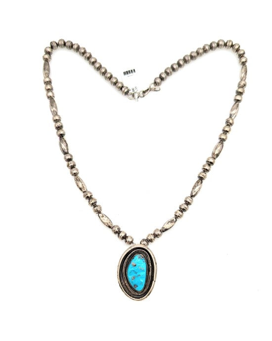 Navajo Sterling Silver Bead & Turquoise Necklace