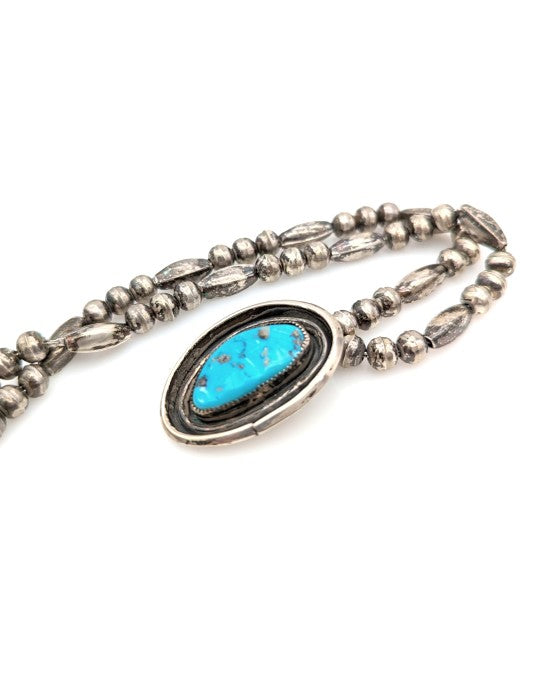 Navajo Sterling Silver Bead & Turquoise Necklace