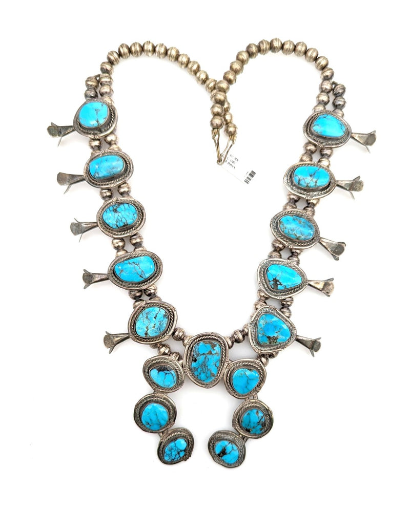 Navajo Sterling Silver & Turquoise Squash Blossom Necklace