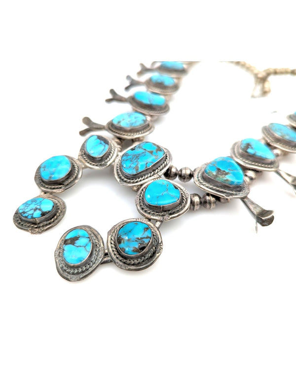 Navajo Sterling Silver & Turquoise Squash Blossom Necklace