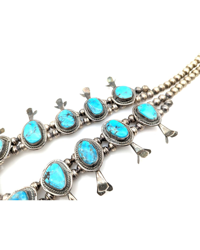 Navajo Sterling Silver & Turquoise Squash Blossom Necklace