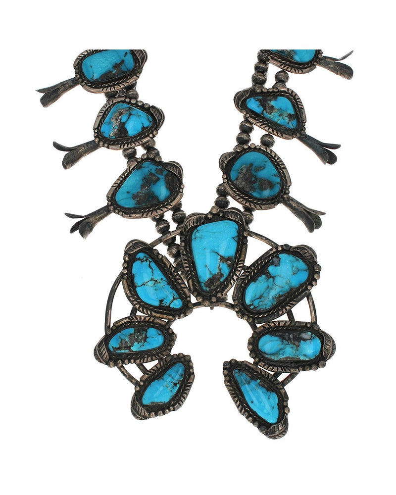 Navajo Sterling Silver & Turquoise Squash Blossom Necklace