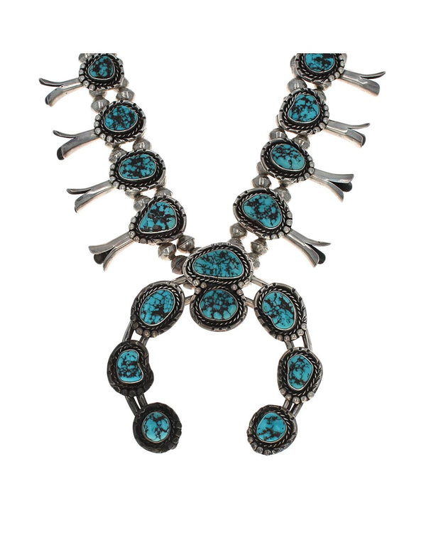 Navajo Sterling Silver & Turquoise Squash Blossom Necklace