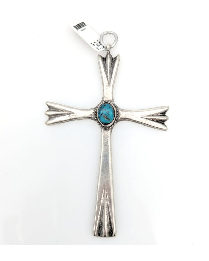 Navajo Sterling Silver & Turquoise Cross Pendant