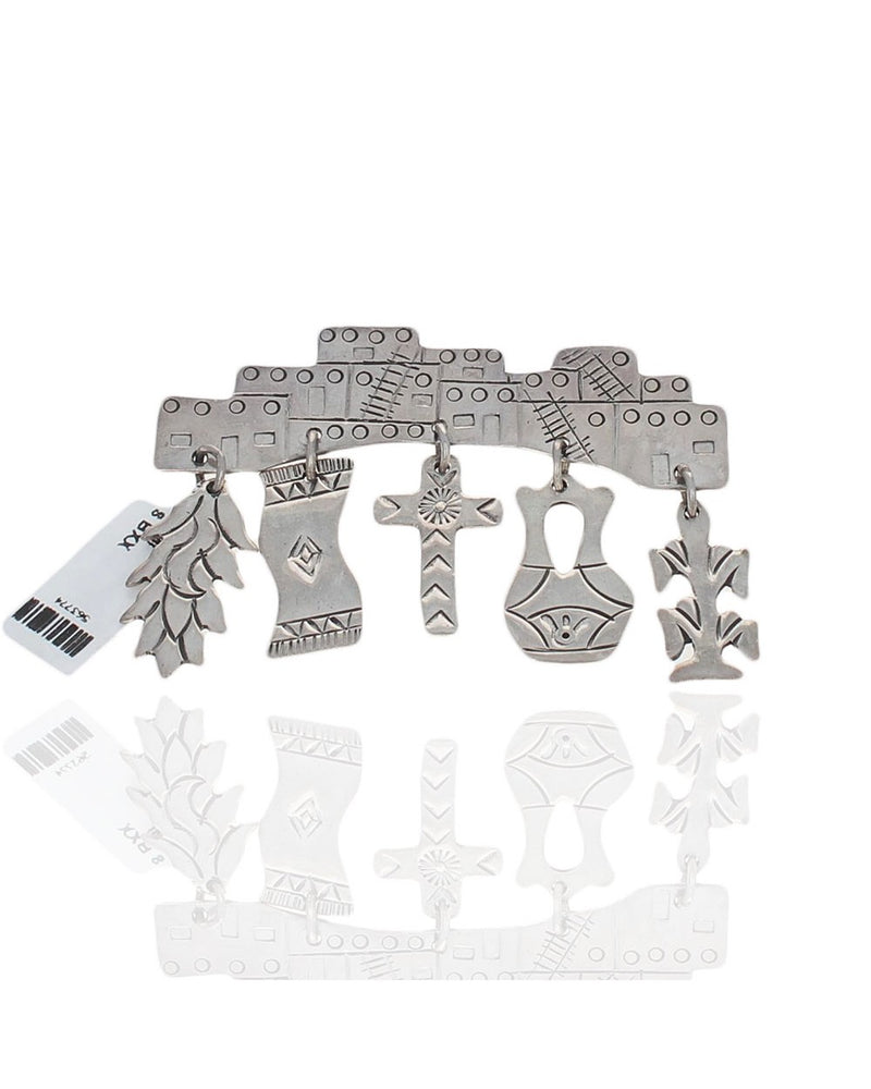 Navajo Sterling Silver Pueblo & Charms Pin