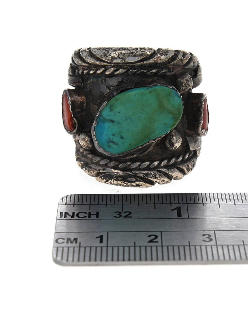 Navajo Cecil Lee Sterling Silver Turquoise & Coral Ring