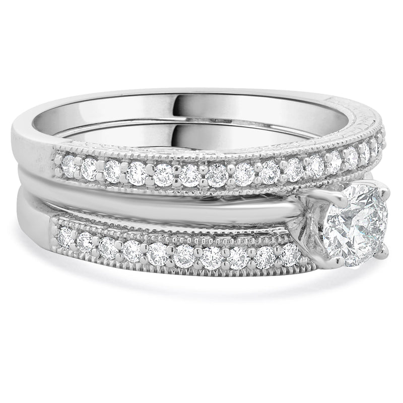14 Karat White Gold Round Diamond Engagement Ring Set