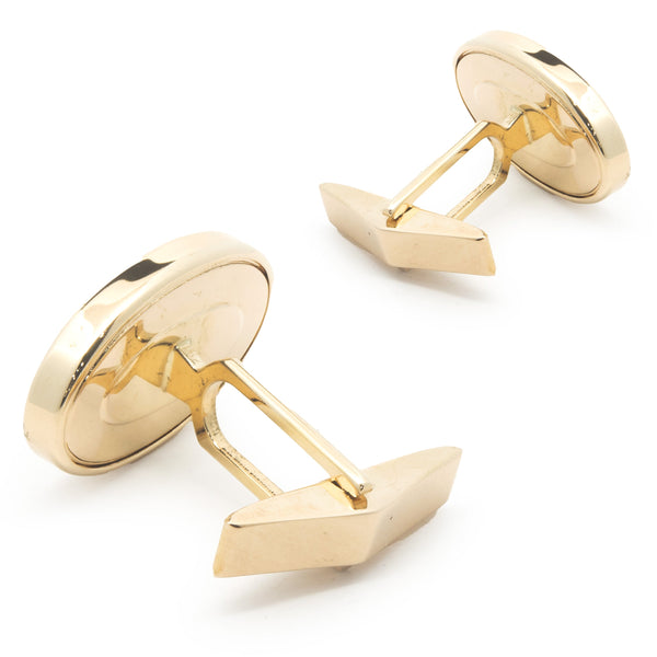 14 Karat Yellow Gold Oval Black Onyx Cufflinks