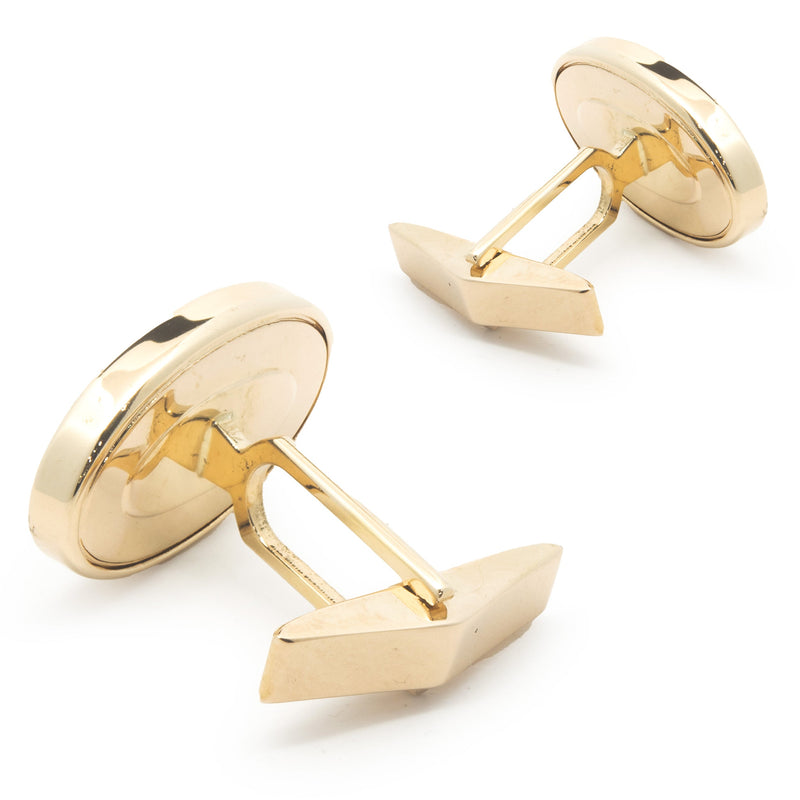 14 Karat Yellow Gold Oval Black Onyx Cufflinks