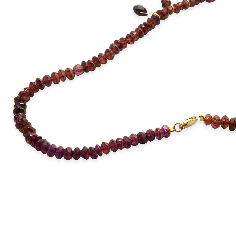 14 Karat Yellow Gold Beaded Garnet Necklace
