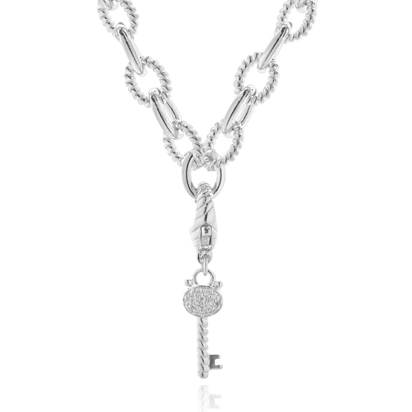 Judith Ripka Sterling Silver Clear Crystal Key to My Heart Necklace