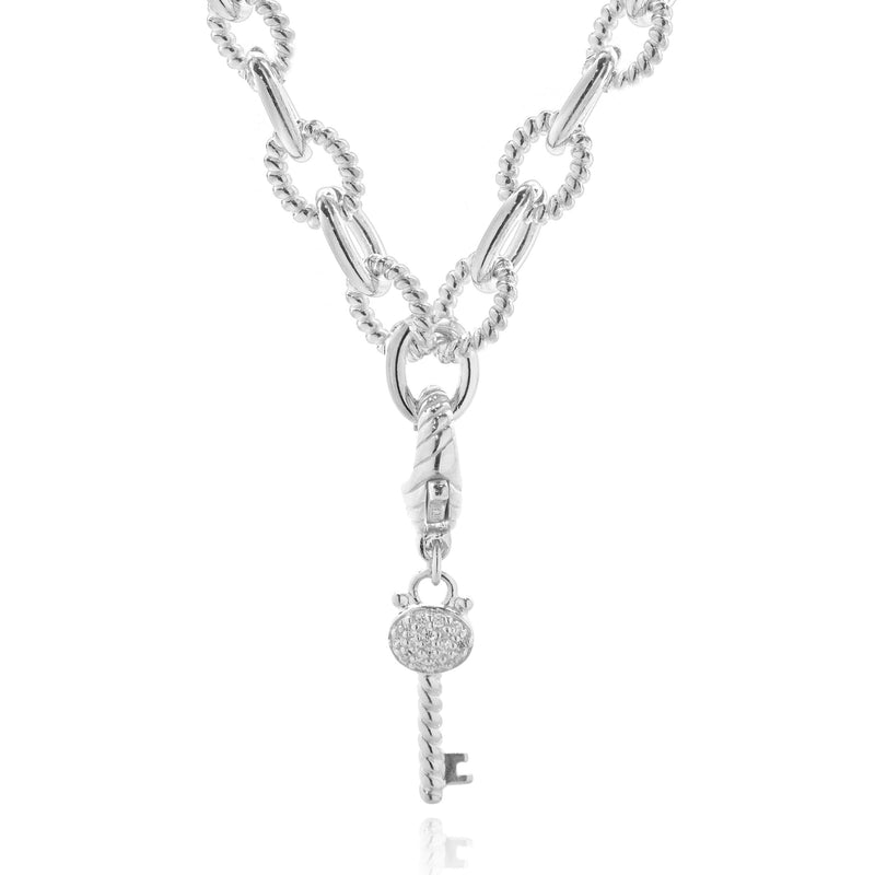 Judith Ripka Sterling Silver Clear Crystal Key to My Heart Necklace