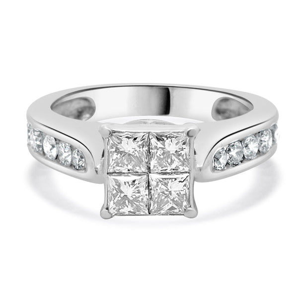 14 Karat White Gold Princess Cut Cluster Diamond Engagement Ring
