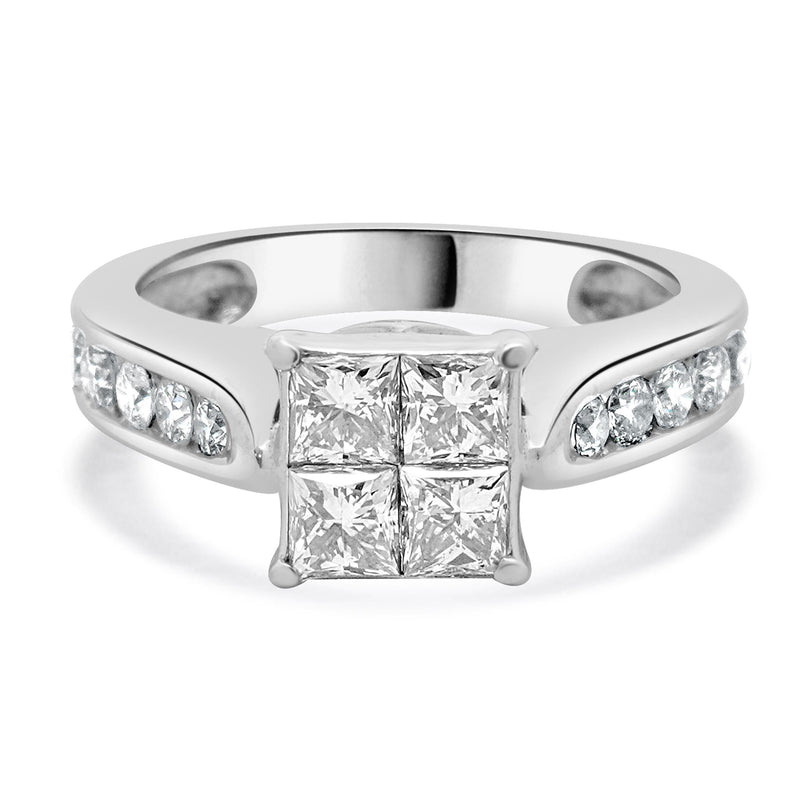 14 Karat White Gold Princess Cut Cluster Diamond Engagement Ring