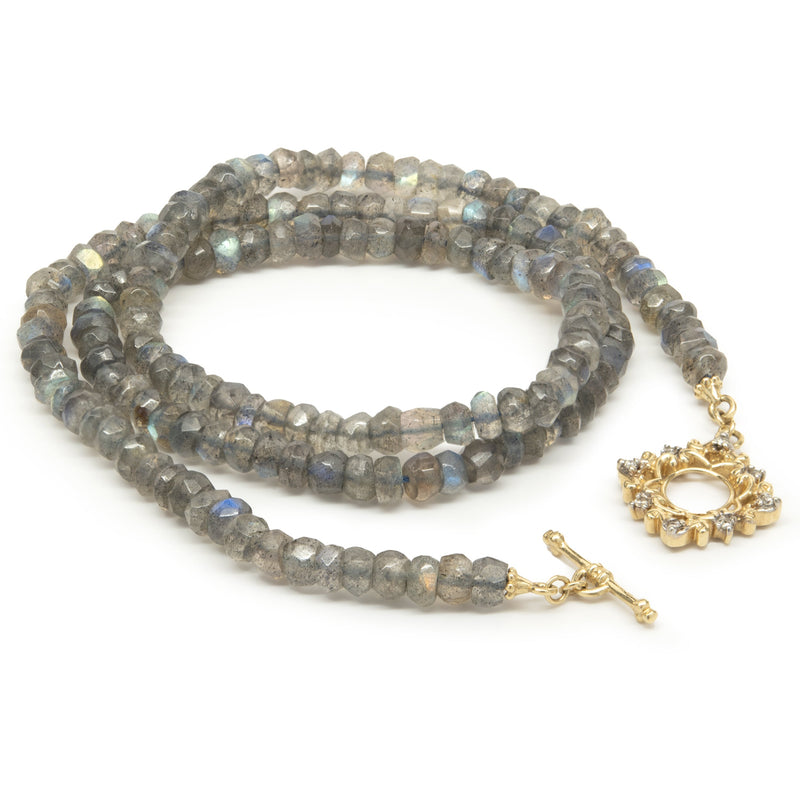14 Karat Yellow Gold Labradorite Beaded Necklace