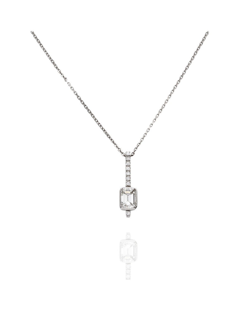 Emerald Cut Diamond Drop Pendant in 18kw