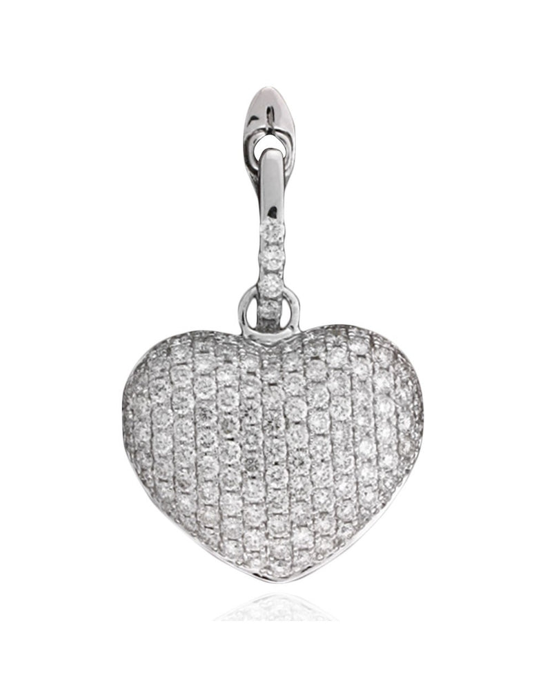 Pave Diamond Puffed Heart Enhancer Pendant in White Gold