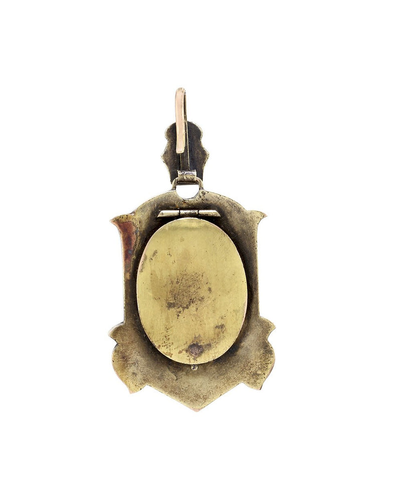 Victorian Mourning Locket Gold Enhancer Pendant with Seed Pearls