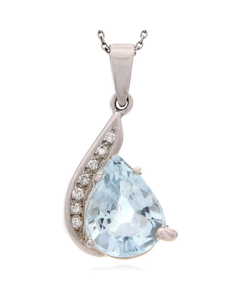 Blue Topaz and Diamond Pave Pendant in White Gold