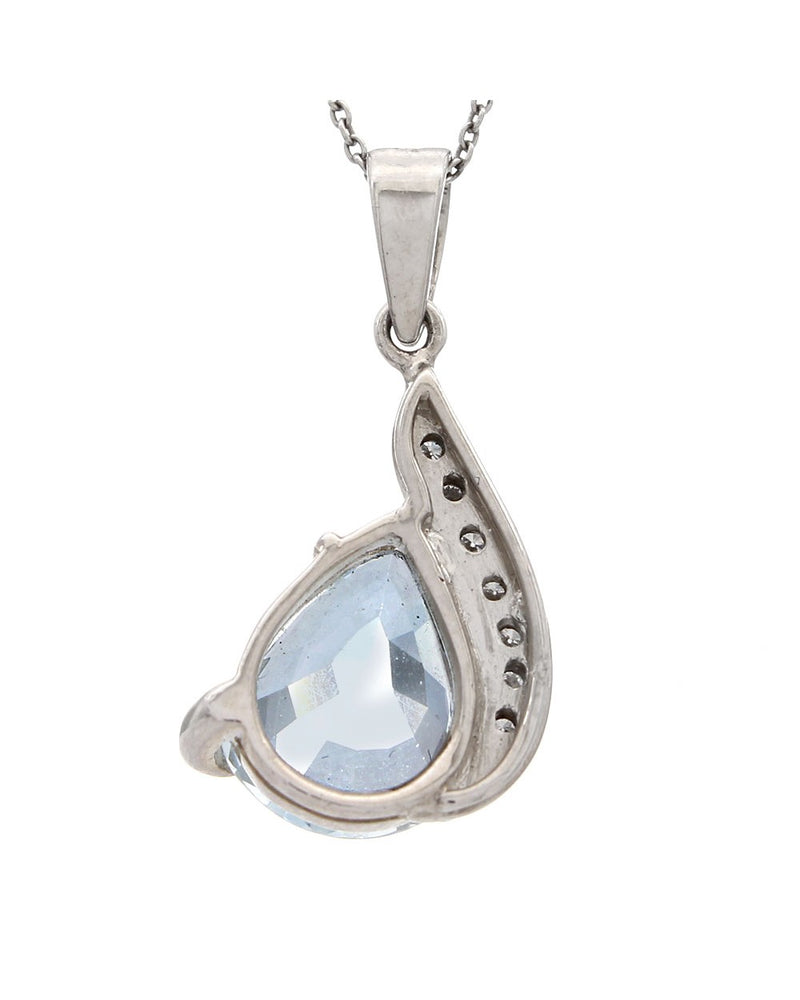 Blue Topaz and Diamond Pave Pendant in White Gold