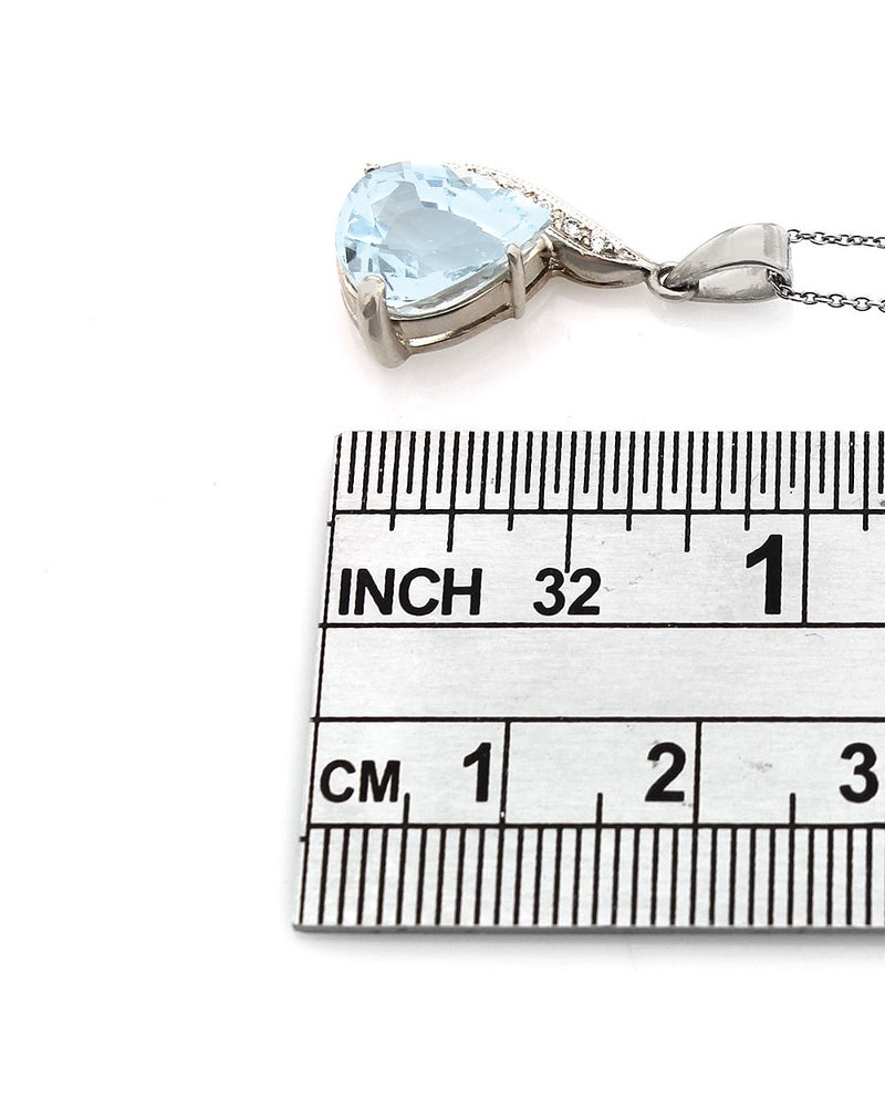 Blue Topaz and Diamond Pave Pendant in White Gold