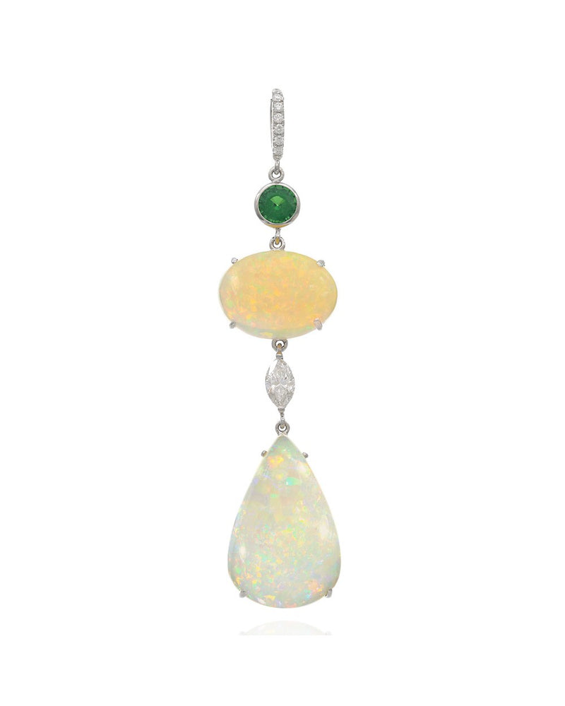 Ethiopian Opal, Tsavorite and Diamond Drop Pendant