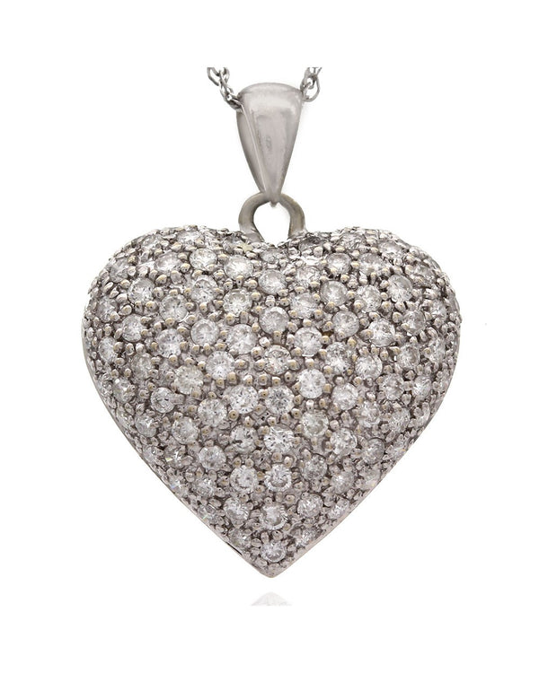 Diamond Pave Puffed Heart Pendant in White Gold