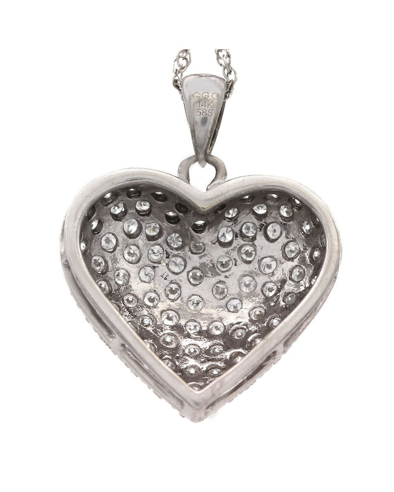 Diamond Pave Puffed Heart Pendant in White Gold