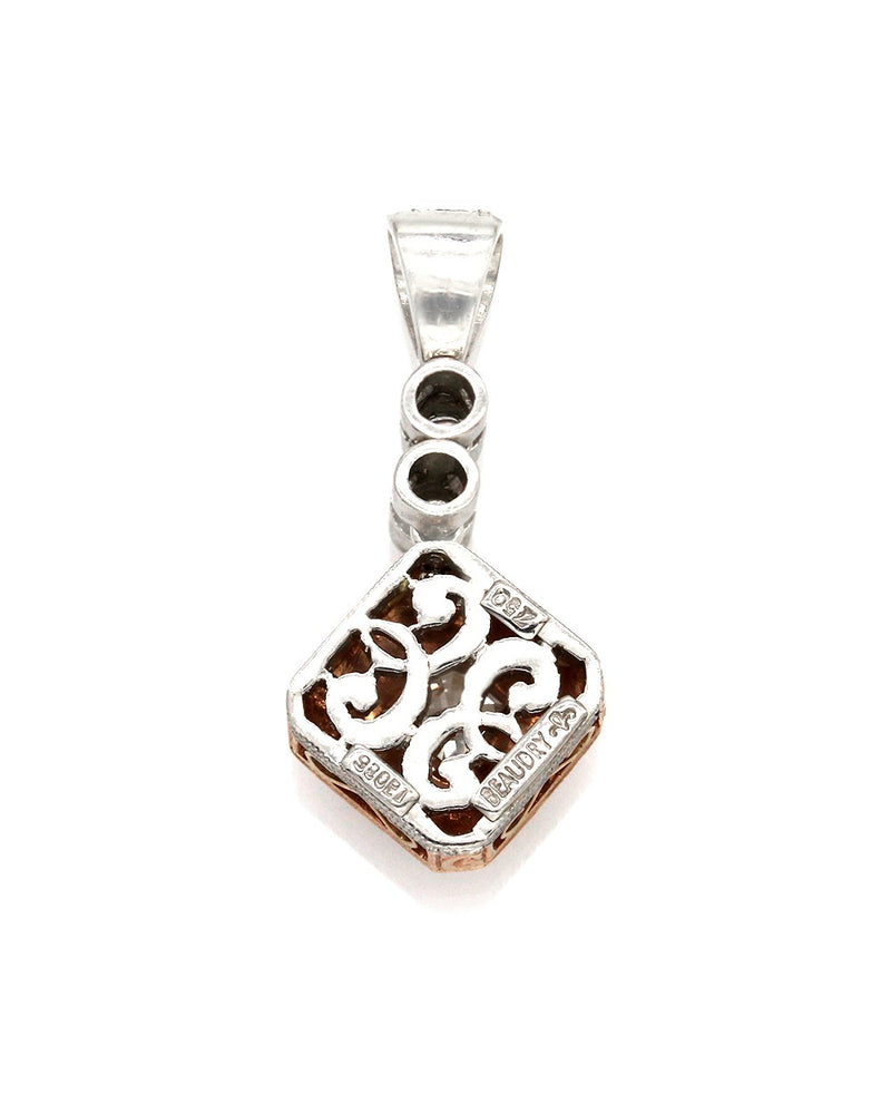 Beaudry 18kw/Plat Pink and White Diamond Pendant with Asscher Center