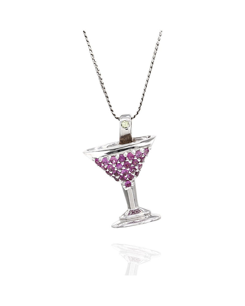 Pink Sapphire and Diamond Martini Glass Pendant in Gold