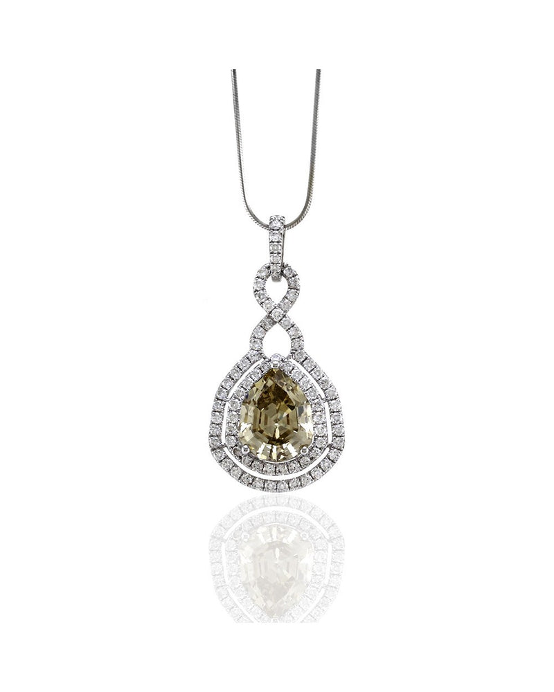 GIA Certified Modified Pear Cut Diamond Double Halo Pendant