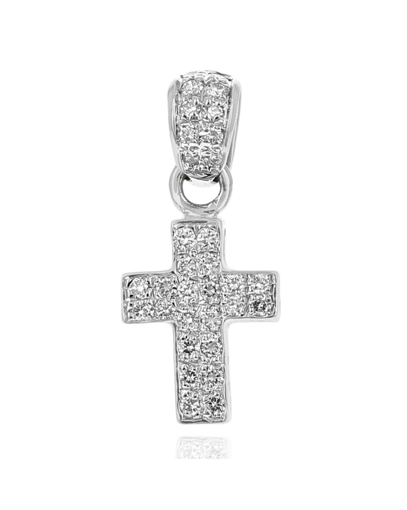 2 Row Diamond Pave Minature Cross Pendant