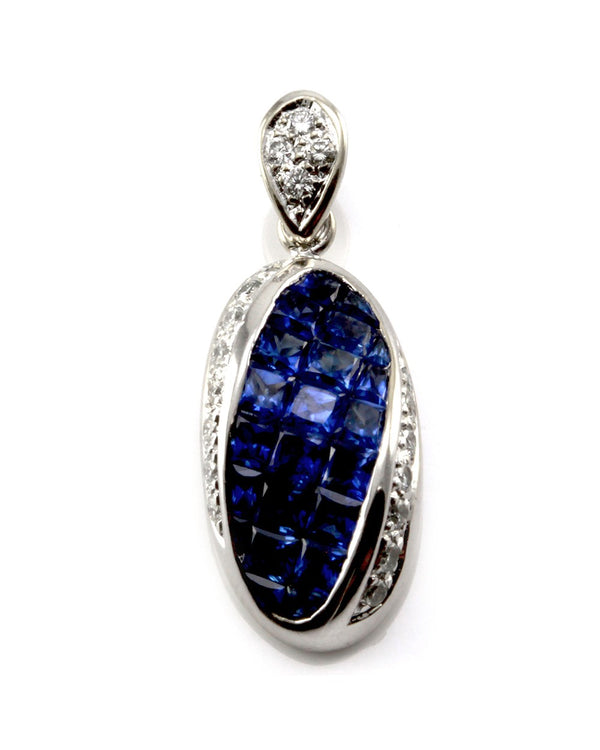 Blue Sapphire & Diamond Pendant in 18K White Gold