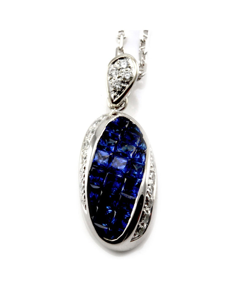 Blue Sapphire & Diamond Pendant in 18K White Gold