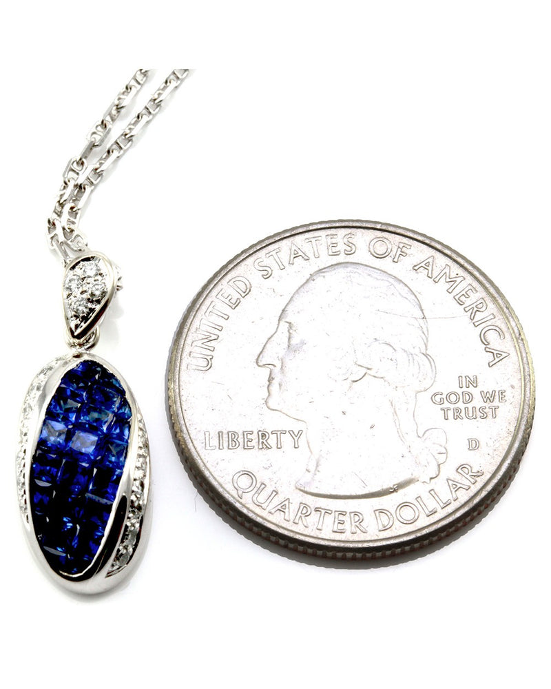 Blue Sapphire & Diamond Pendant in 18K White Gold