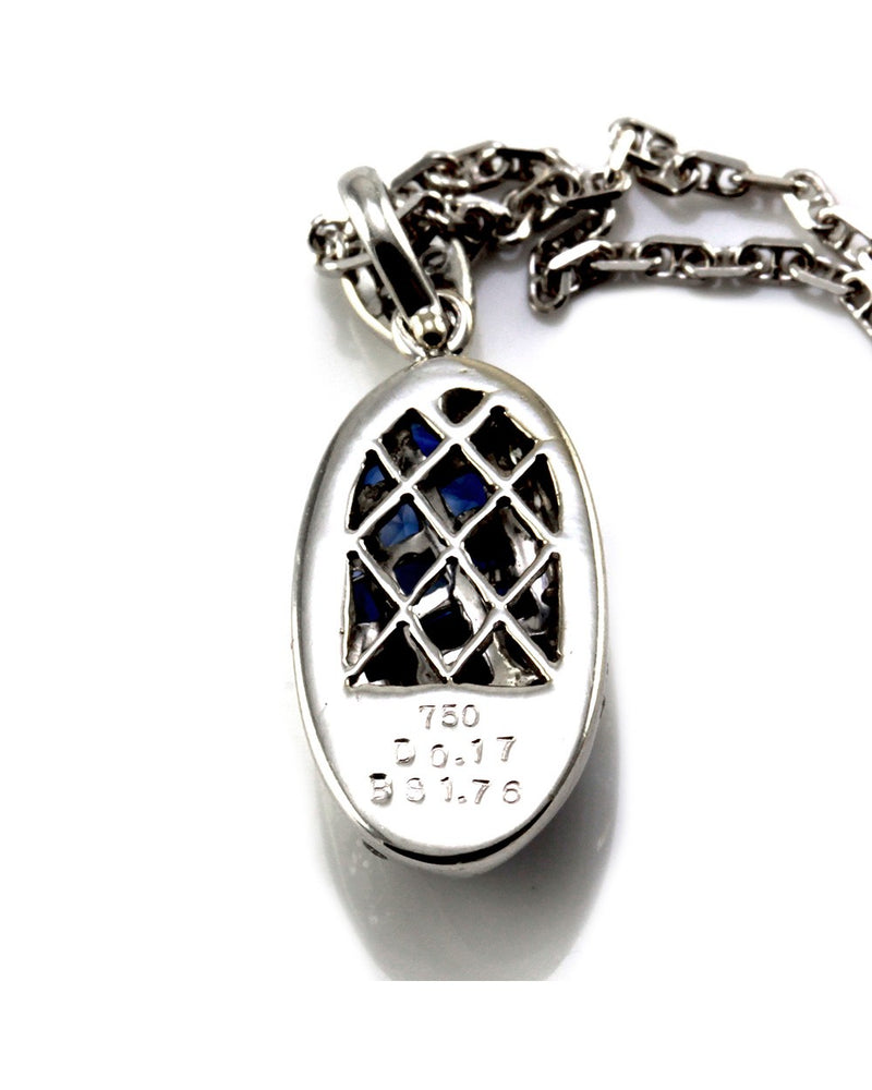 Blue Sapphire & Diamond Pendant in 18K White Gold