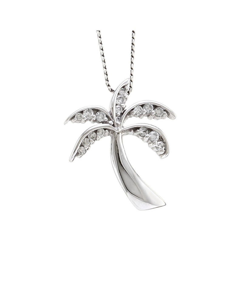 Diamond Palm Tree Pendant in White Gold