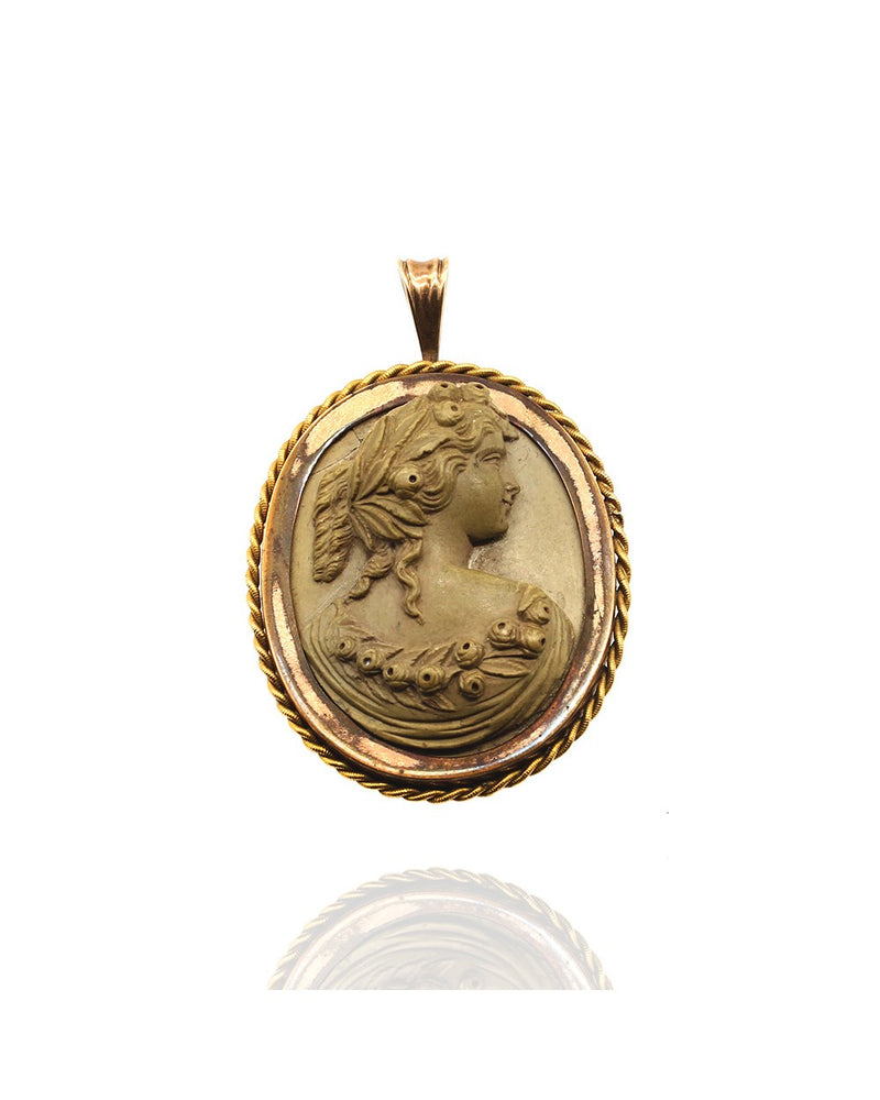 Antique Lava Cameo Pendant in Copper