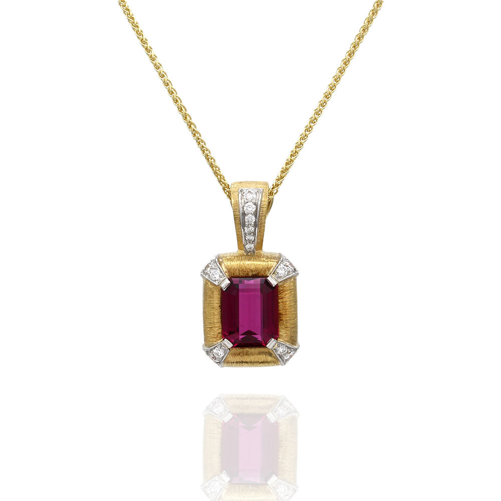 Rubellite Tourmaline and Diamond Drop Pendant
