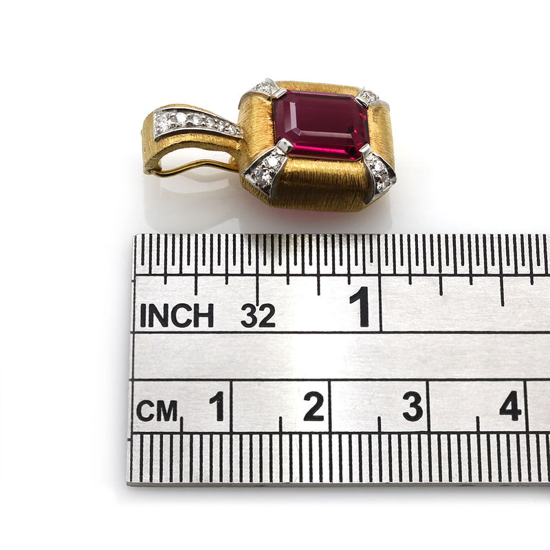 Rubellite Tourmaline and Diamond Drop Pendant