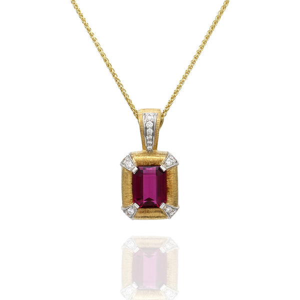 Rubellite Tourmaline and Diamond Drop Pendant