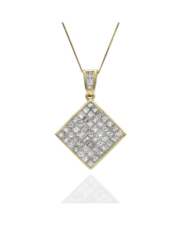 Invisible Set Princess Diamond Pendant in Gold