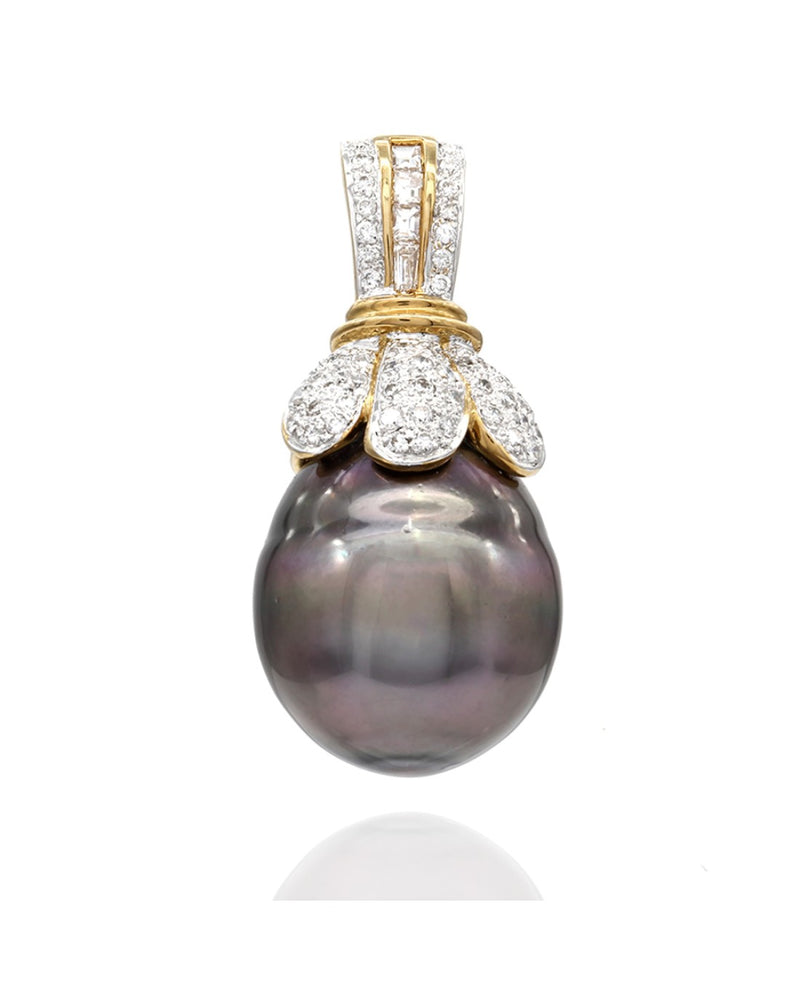 Pearl and Diamond Drop Pendant in Gold