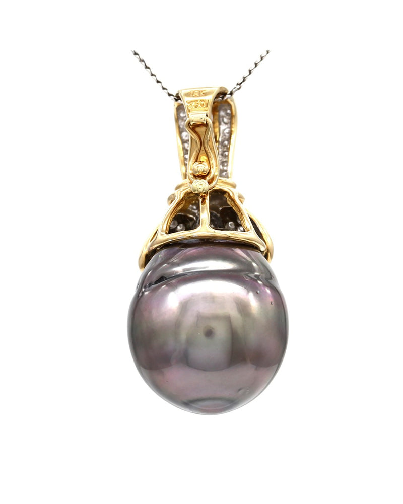 Pearl and Diamond Drop Pendant in Gold