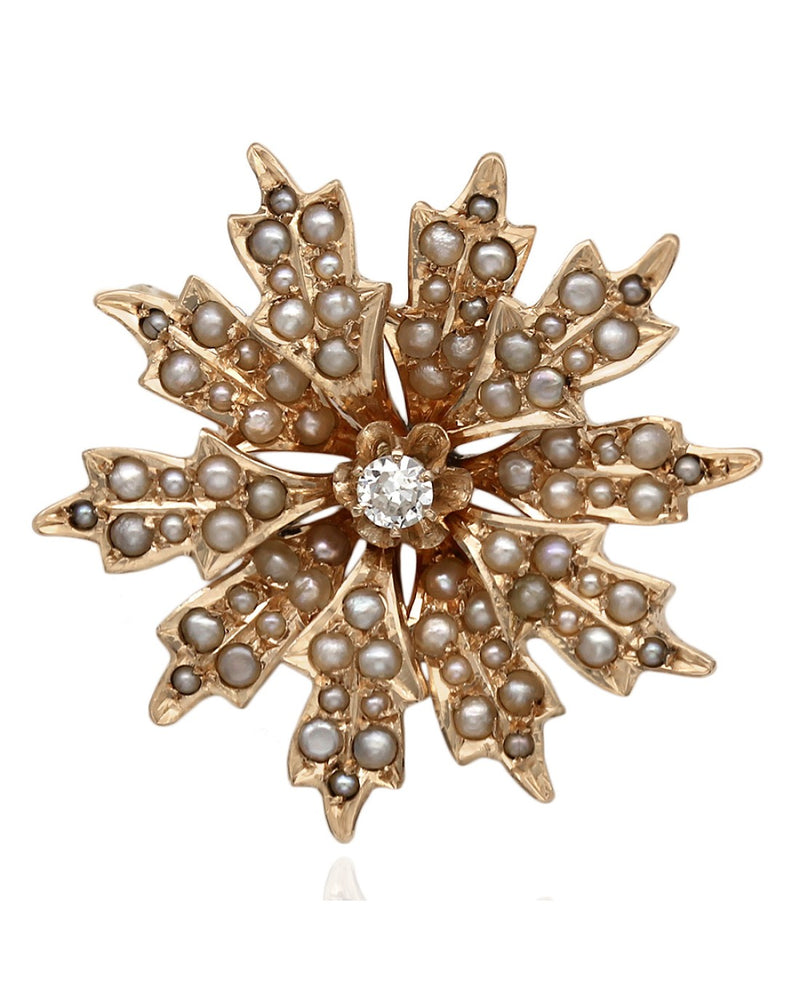 Seed Pearl and Diamond Solitaire Cluster Pendant