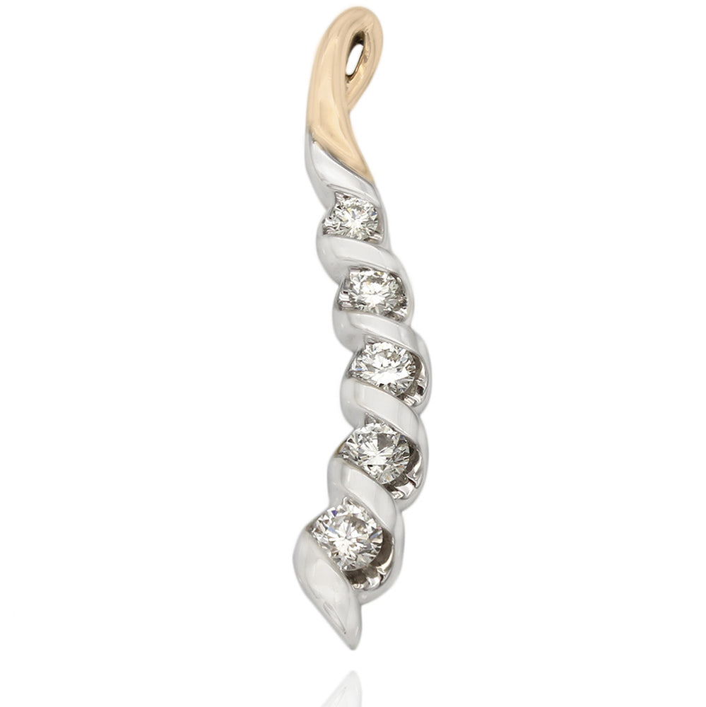 14K Two Tone Curved Diamond Drop Pendant