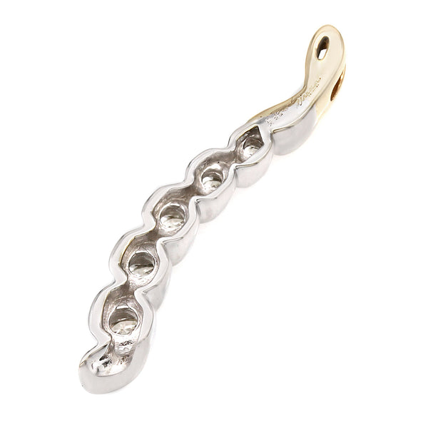 14K Two Tone Curved Diamond Drop Pendant
