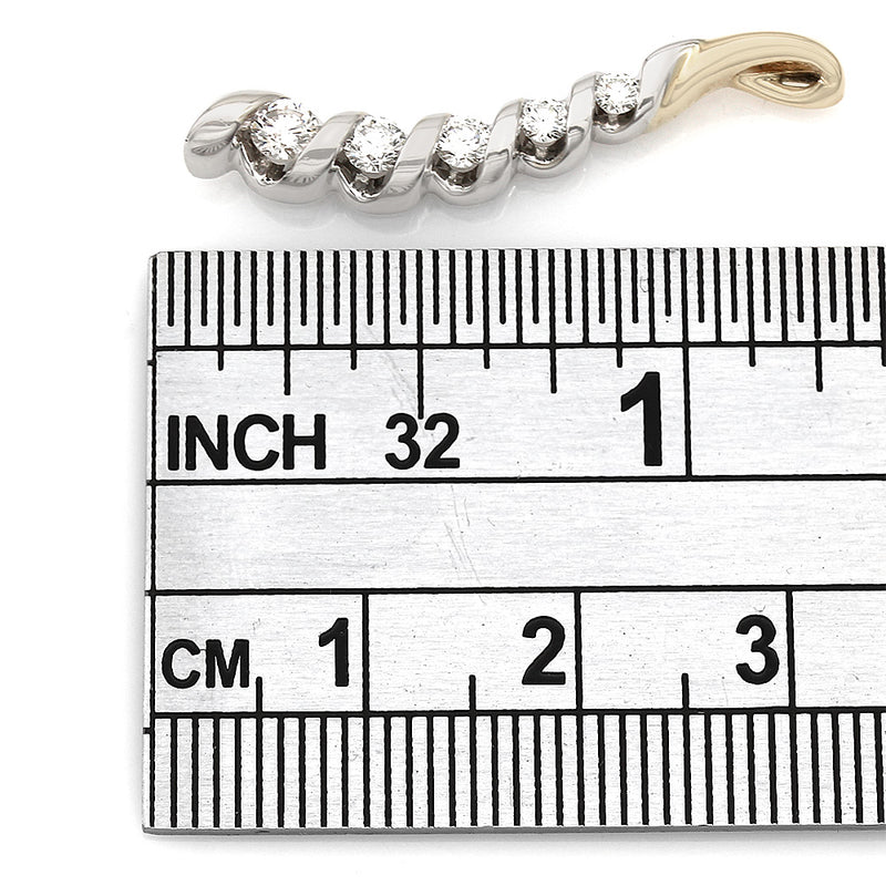 14K Two Tone Curved Diamond Drop Pendant
